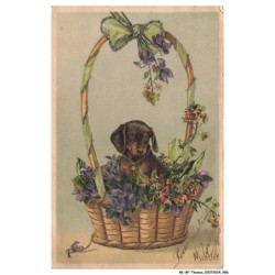 BK-BFP1-0495-ANIMAUX - Chien - TECKEL - fleurs - panier