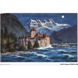 AEHP3-0219- SUISSE - CHÂTEAU DE CHILLON ET DENTS DU MIDI AU CLAIR DE LUNE