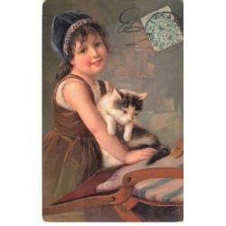CHATS -MK43651 PETITE FILLE ET SON CHAT DANS LES BRAS