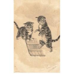 CHATS -MK40034 DEUX CHATS PAR ILLUSTRATEUR RENE LAURENCE
