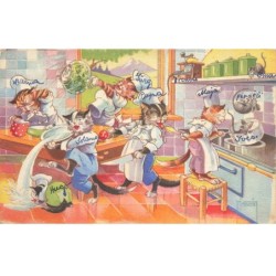 ANIMAUX  AO-AL000778  CHATS CUISINIERS AVEC LE PAPA LA MAMAN ET LES ENFANTS ET DES RATS
