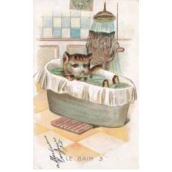 CHATS -MK40124 LE BAIN 3 DEUX CHATS QUI PREND LA DOUCHE ET LE BAIN + PUB VERVEINE DU VELAY