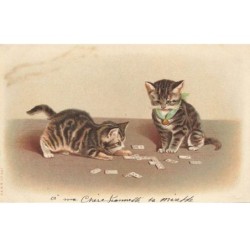 CHATS -MK40042 CHATS QUI JOUENT AUX DOMINO