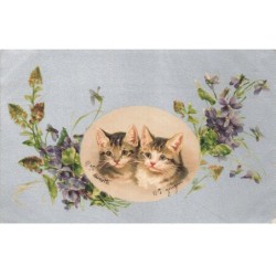 CHATS -MK43658 DEUX CHATS ET FLEURS