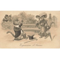 CHATS AG-MK810 EXPRESSION D AMOUR CHATS HUMANISES CHAPEAUX PARAPLUIE CANNE