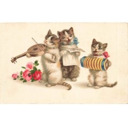CHATS AD-MK191 CHATS MUSICIENS ET CHANTEUR FLEURS PITTUIS