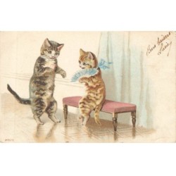 CHATS AD-MK209 DEUX CHATS EVENTAIL BLEU
