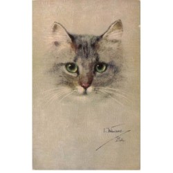 CHATS -MK40148 PORTRAIT CHAT GRIS YEUX VERT PAR ILLUSTRATEUR