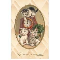 CHATS AF-DC492 CHATS DEVANT UNE HORLOGE CARTE BONNE ANNEE EDIT PITTIUS