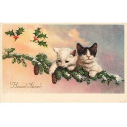 CHATS AD-MK213 BONNE ANNEE CHATS SUR UNE BRANCHE GUI PITTIUS