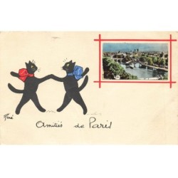 CHATS AD-MK192 AMITIES DE PARIS CHATS NOIR PAR ILLUSTRATEUR RENE