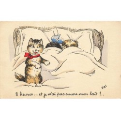 CHATS -MK43639 8H ET JE NAI PAS ENCORE MON LAIT CHAT SUR UN LIT