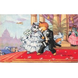 CHATS -MK40190 ENFIN SEULS CHATS HUMANISER MARIAGE FLEURS AUTO VOITURE