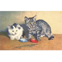 CHATS -MK40065 DEUX CHATS TASSE A CAFE ROUGE ET BLEU