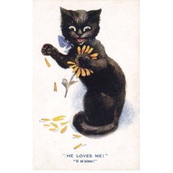 CHATS NOIRS -FG35057 CAT BLACK KATZEN HE LOVES ME IL M AIME UN PEU BEAUCOUP ....