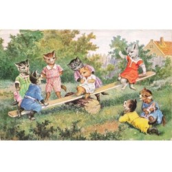 CHATS -MK40193 CHATS HUMANISER HABILLE QUI JOUENT A LA BALANCOIRE