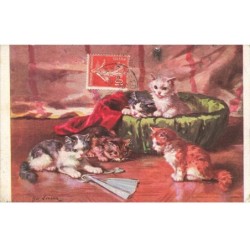 CHATS -MK43606 CINQS CHATS NOIR ET BLANC ROUX MARRON