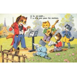 CHATS -MK46040 A LA MI AOUT Y A DE LA JOIE POUR LES MATOUS CHATS HUMANISE MUSICIENS