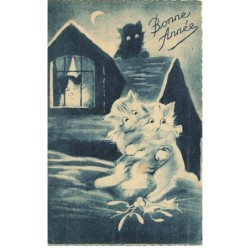 CHATS -MK44921 BONNE ANNEE CHATS BLANC ET NOIR LUNE MOON