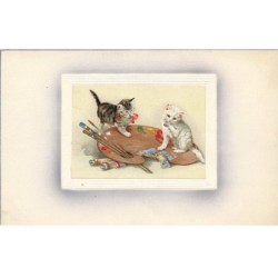 CHATS -MK44926 DEUX CHATS SUR UNE PALETTE DE PEINTURE