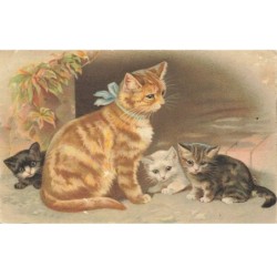 CHATS -MK41565 UNE CHATTE ROUSSE ROUX ET SES CHATONS