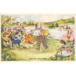 CHATS -MK43590 VIVES LES VACANCES CHATS HUMANISES ROBES ACCORDEON