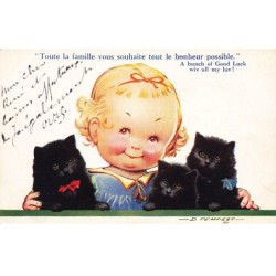 CHATS -MK41525 UN BEBE AVEC TROIS CHATS NOIR