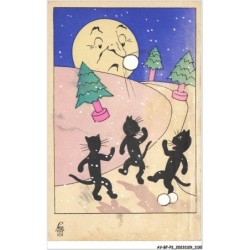 AV-BFP2-0752 - ANIMAUX - Chats noirs lançant des boules de neige au clair de lune