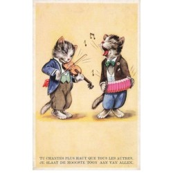 CHATS -MK39987 DEUX CHATS HUMANISER MUSICIENS VIOLON ACCORDEON NOTES DE MUSIQUE