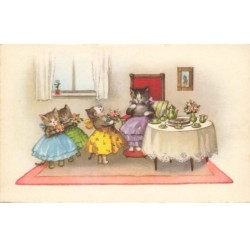CHATS -MK40005 CHATS HUMANISER ROBES TASSE A CAFE BOUQUETS FLEURS