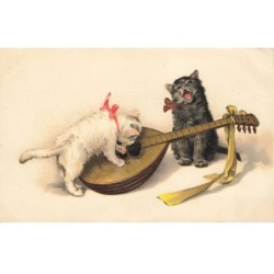 CHATS -MK40136 CHATS NOIR ET BLANC INSTRUMENT GUITARE CYTARE
