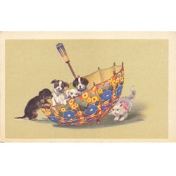 CHATS -MK43614 CHIENS ET CHATS DANS UN PARAPLUIE