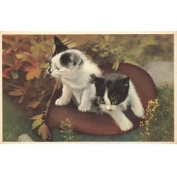 CHATS -MK40083 DEUX CHATONS FEUILLES