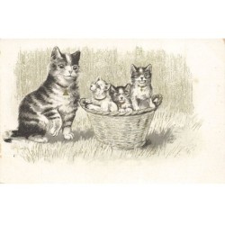CHATS AI-DC950 UN CHAT ET SES CHATONS DANS UNE CORBEILLE