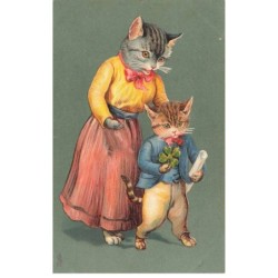 CHAT -FG56509 HUMANISE MAMAN ET BEBE RAPHAEL TUCK UN MOT A LA POSTE GAUFREE
