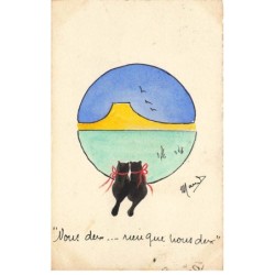 ANIMAUX  AO-AL000786 ILLUSTRATION CHATS REGARDANT AU LOIN NOUS DEUX RIEN QUE NOUS DEUX