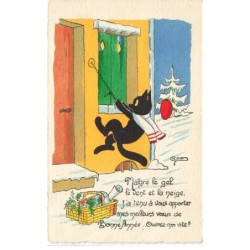 CHAT FG-62203 PAR ILLUSTRATEUR GEO CHAT NOIR MALGRE LE GEL BONNE ANNEE