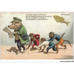 AV-BFP2-0735 - ANIMAUX - Cochons et singes humanisés ramassant des pièces - 1er avril