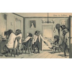 SINGE -FG56648 GROUPE DE SINGES HUMANISES CHEZ LE COIFFEEUR BARBIER