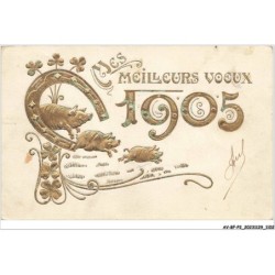 AV-BFP2-0738 - ANIMAUX - Cochons - Mes meilleurs vœux 1905 - Fer à cheval - Carte gaufrée