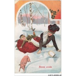 AS-BFP1-0065 - Animaux - Cochon -Bonne année - Ange et femme