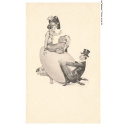 CG-BFP3-1139-ANIMAUX - Un cochon - Paques FEMME ET HOMME ELEGANT SUR UN OEUF GEANT