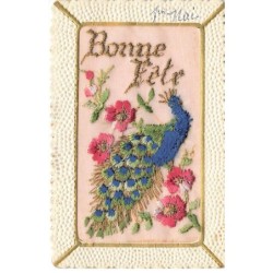 OISEAUX -MK44990 BONNE FETE PAON BRODEE