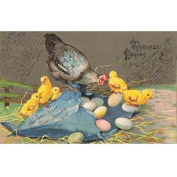 POULES -MK46732 JOYEUSES PAQUES OEUFS POUSSINS POULE