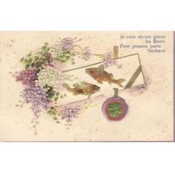 ANIMAUX  -SAN47172 POISSONS JE VOUS ENVOI PARMI LES FLEURS PETIT POISSON PORTE BONHEUR