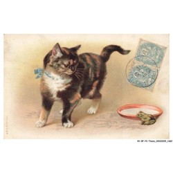 BY-BFP2-1127-CHAT - UN CHAT - UNE GRENOUILLE ET UN POT DE LAIT