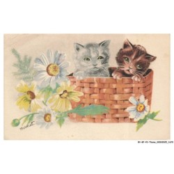 BY-BFP2-1121-CHAT - CHATONS DANS UN PANIER ET DES FLEURS - BERNET