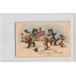 CHATS -MK46751 BONNE ANNEE CHATS CADEAUX MIGNONETTE