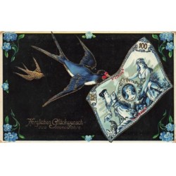 OISEAUX -MK44409 HIRONDELLES HERZLICHEN GLUCKWUNSCH ZUM NEVEN JAHRE