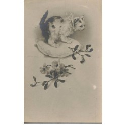 CHATS -MK39794 UN CHAT SUR SON COUSSIN FLEURS PAR ILLUSTRATEUR